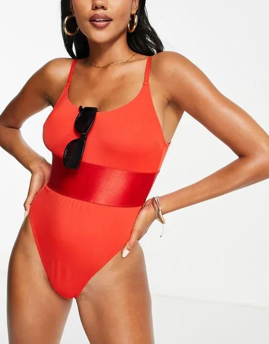 Debbie deep band high leg swimsuit in red
