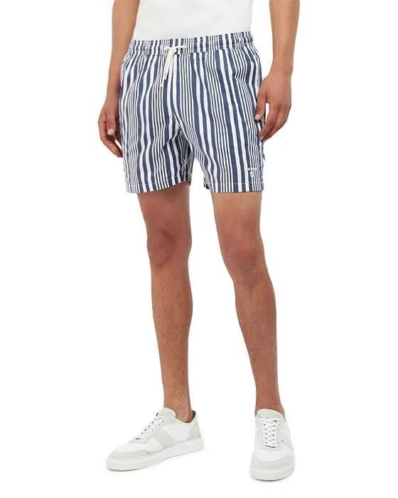Deckham Cotton & Nylon Stripe Tailored Fit Swim Trunks 