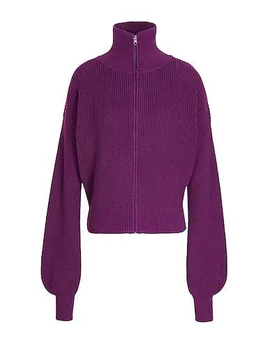 Deep purple Knitted Cardigan RIBBED KNIT ZIPPED CARDIGAN
