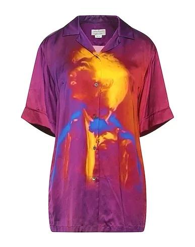 Deep purple Satin Patterned shirts & blouses