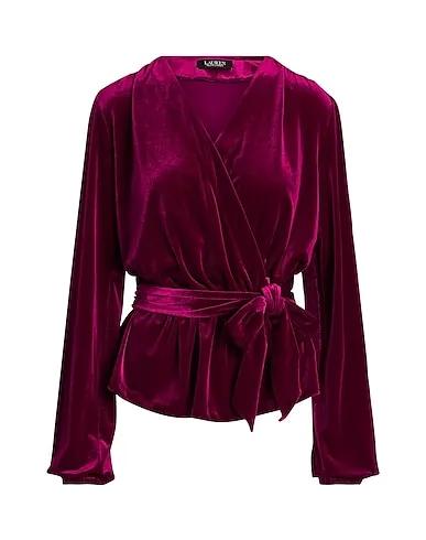 Deep purple Solid color shirts & blouses VELVET BELTED PEPLUM TOP

