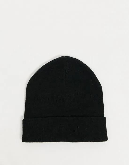 deep turn up beanie hat in black - BLACK