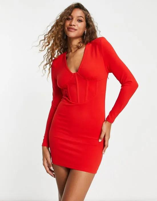 deep v corset mini dress in red