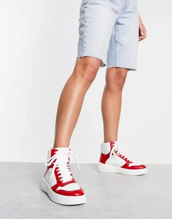 Delta skate high top sneakers in white/red