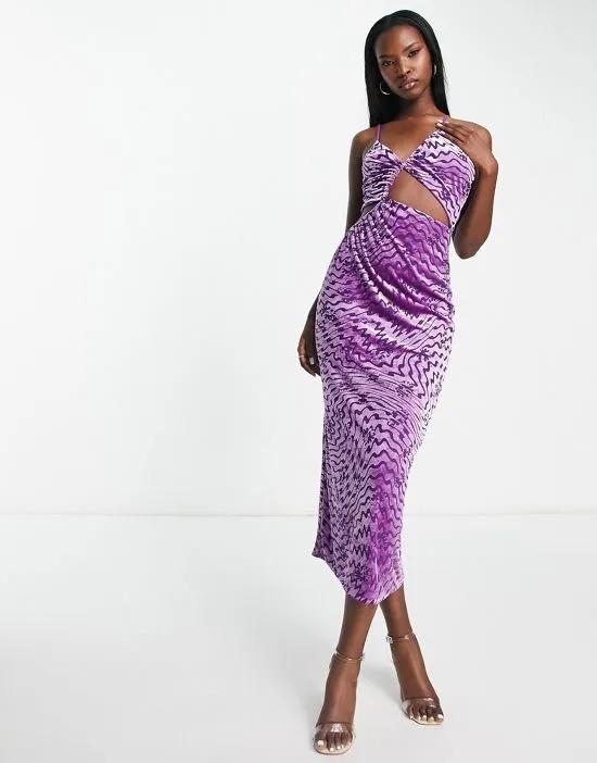 Demonica velvet cut out midi dress in purple