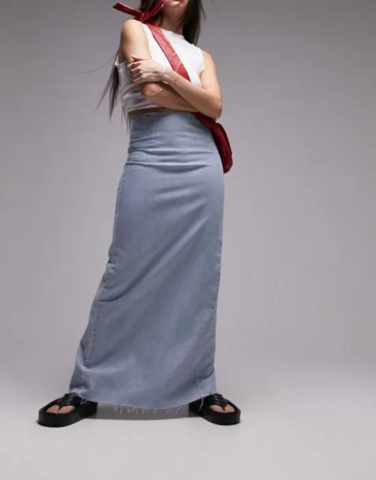 denim comfort stretch maxi skirt in bleach