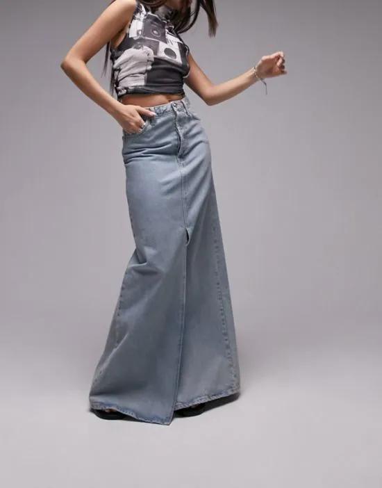 denim double split maxi skirt in bleach