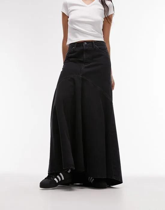 denim fishtail skirt in washed black