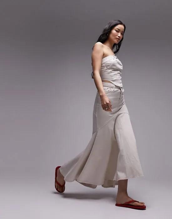 denim fishtail skirt in white - part of a set