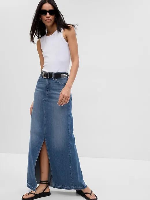 Denim Maxi Skirt with Washwell