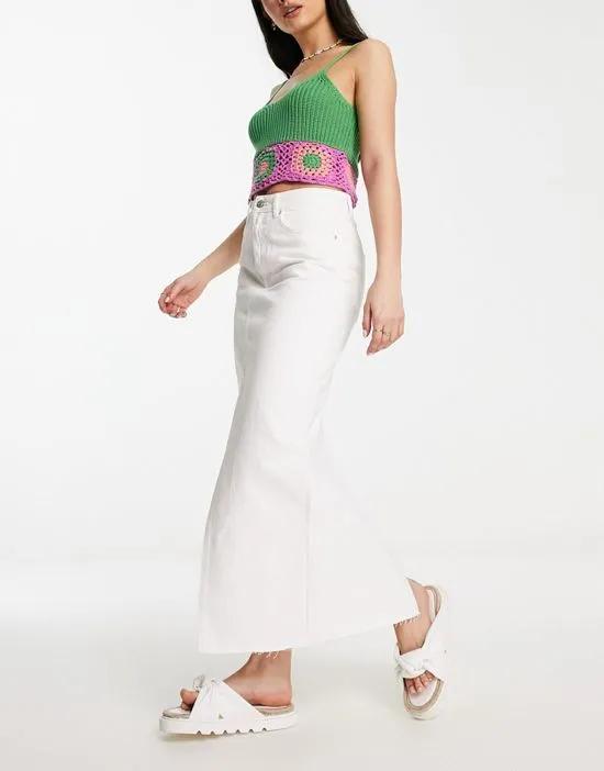 denim midaxi skirt with hem slit in white - part of a set