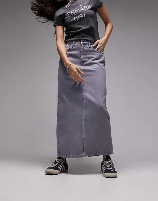 denim midi skirt in dove gray