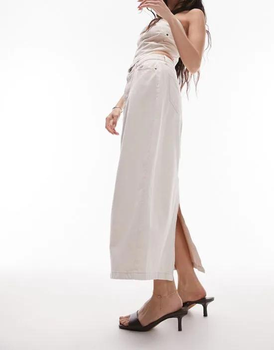 denim midi skirt in off white