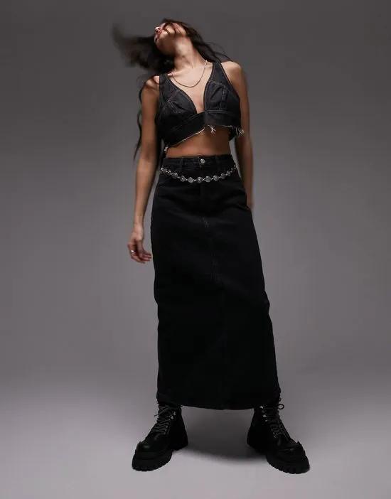 denim midi skirt in washed black