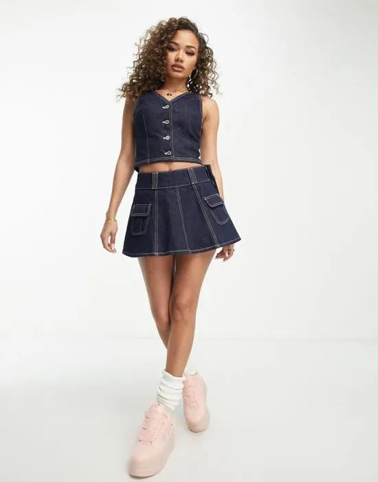denim mini skirt with pleats in blue - part of a set
