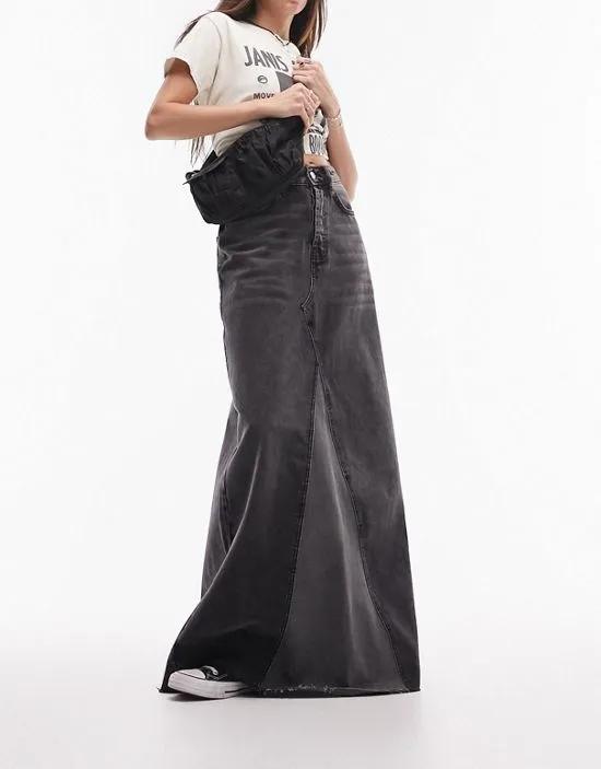 denim reworked maxi skirt in washed black