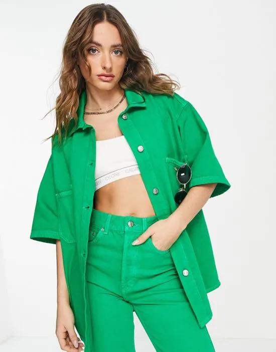 denim shacket in bright green - part of a set