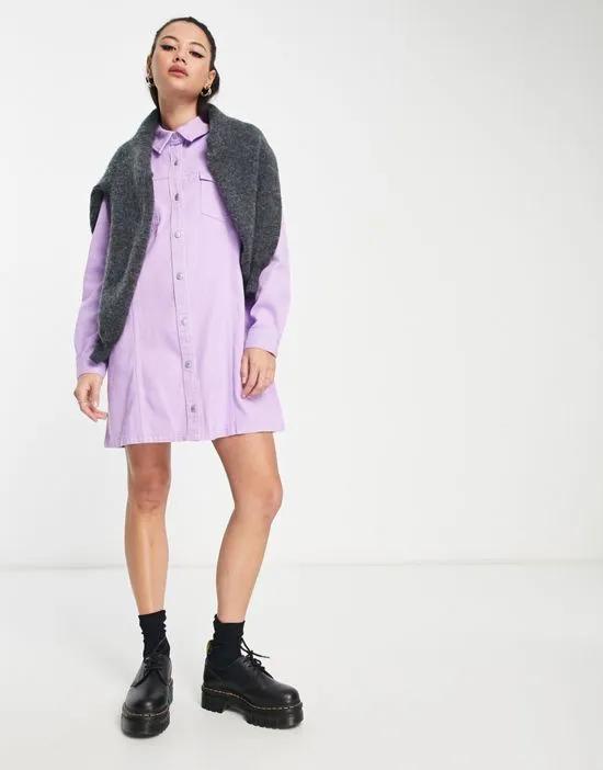 denim shirt mini dress in lilac