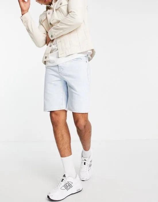 denim shorts in straight fit acid wash blue in cotton - MBLUE