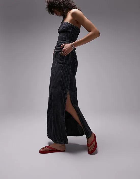 denim stripe maxi skirt in washed black - part of a set