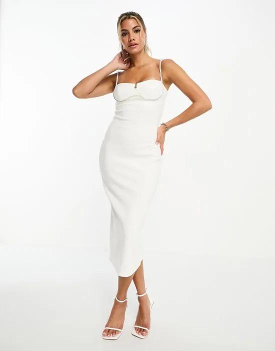 diamante corset midi dress in white