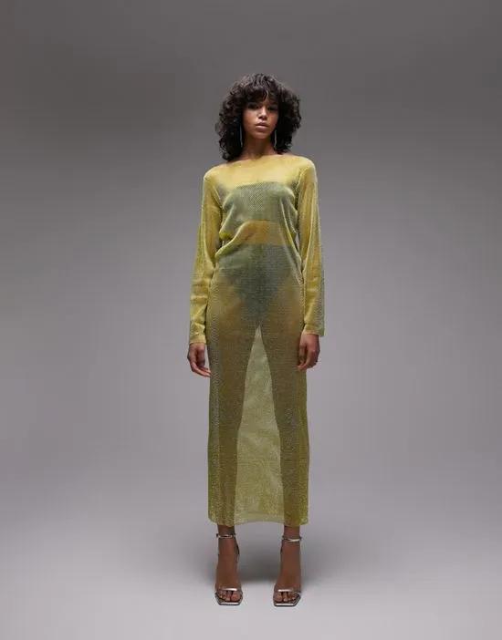 diamante long sleeve maxi dress in yellow