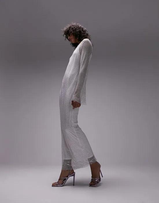 diamante mesh maxi dress in white