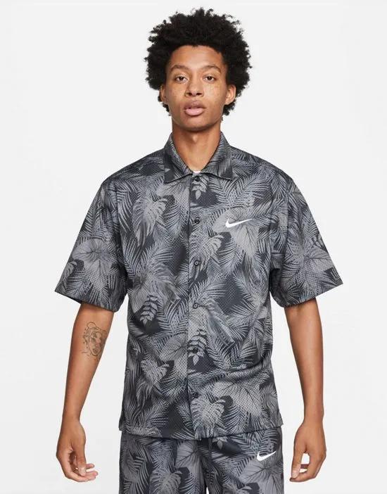 Digital Tropical Pack all over print mesh shirt in gray