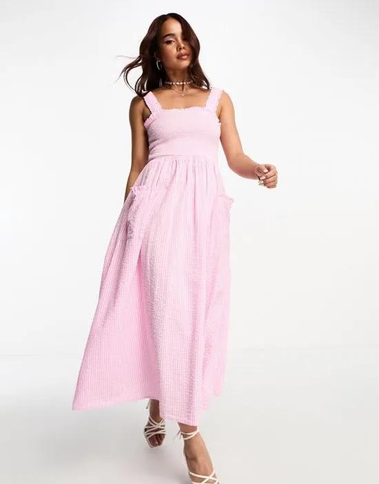 Dionne midi dress in pink gingham