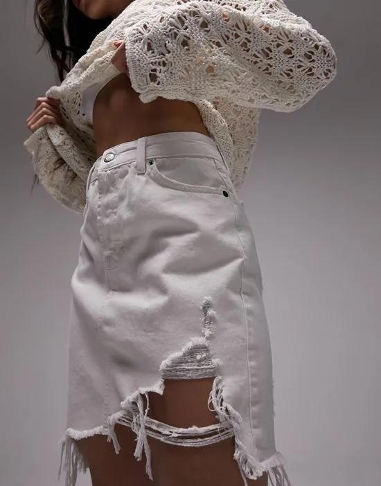 distressed denim skirt in white