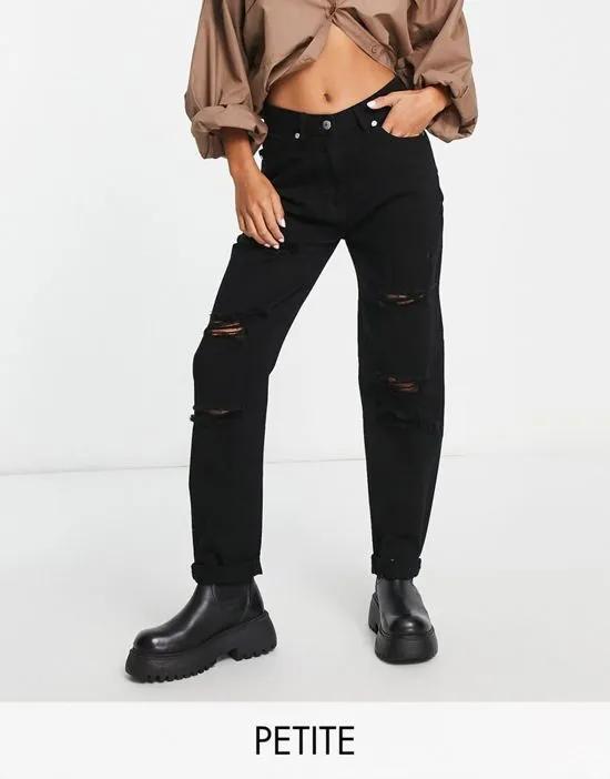 distressed mom jeans in washed black