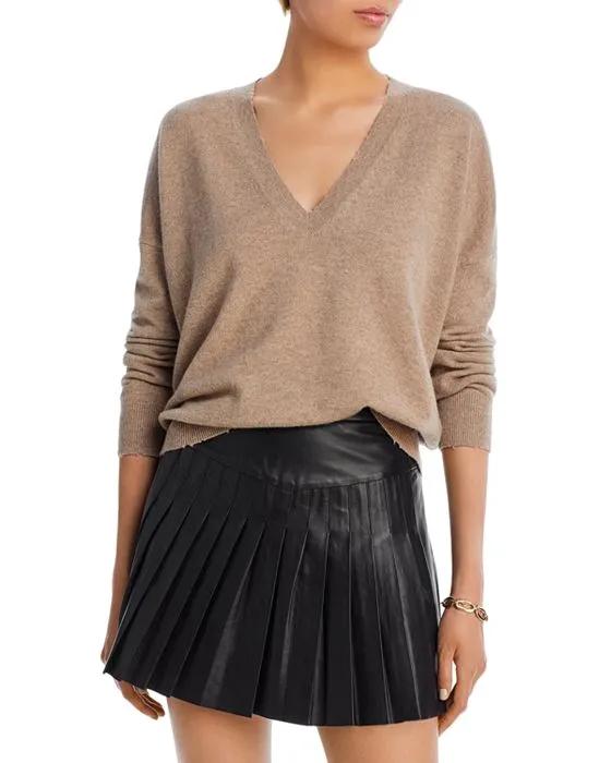 Distressed V-Neck Cashmere Sweater - 100% Exclusive