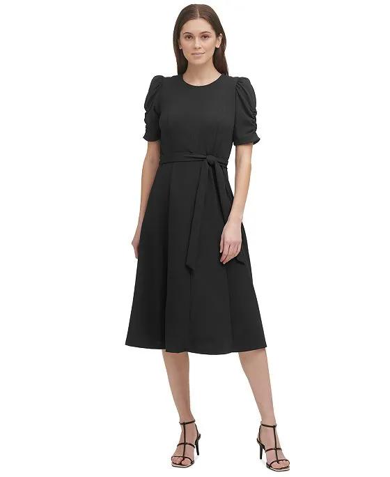 DKNY Ruched-Sleeve Midi Dress