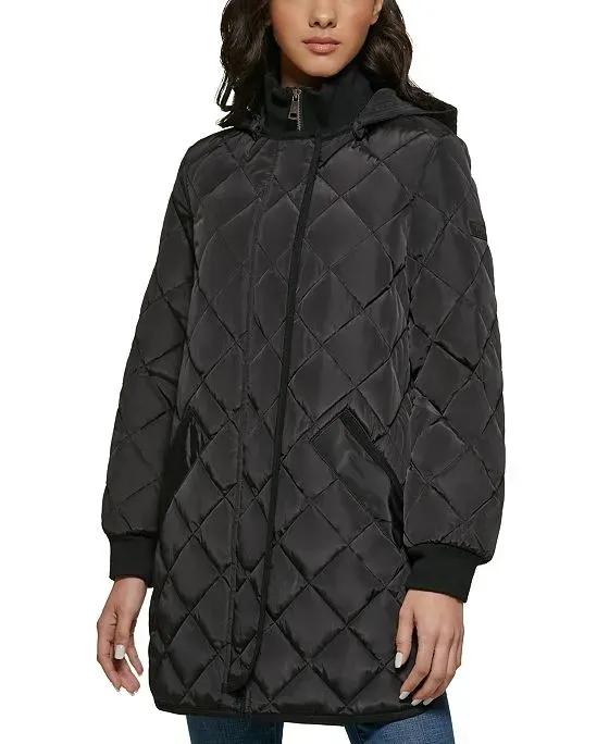 DKNY Women's Hooded Diamond Quilted Coat