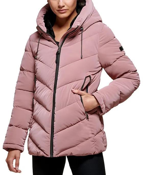 DKNY Women's Hooded Shine Puffer Coat, Created for Macy's