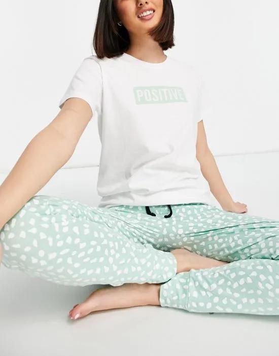 dotted pajama set in mint and white