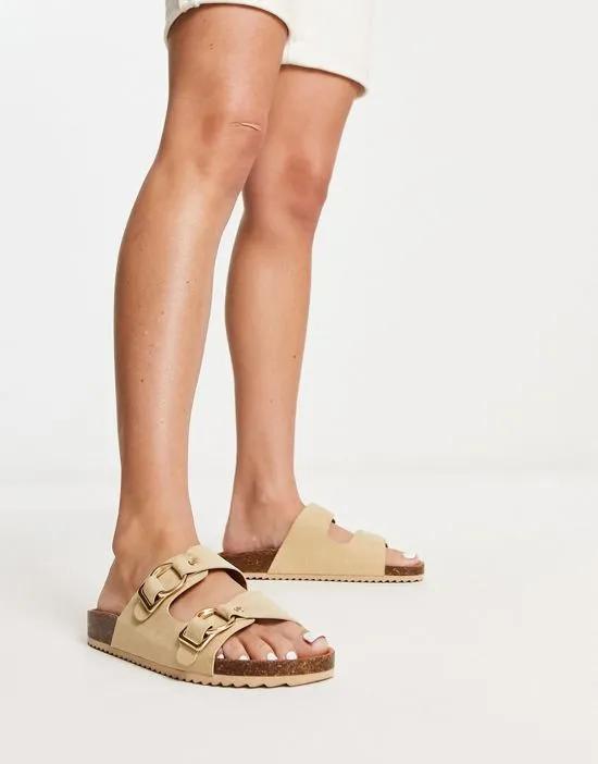 double band sandal with buckle in beige