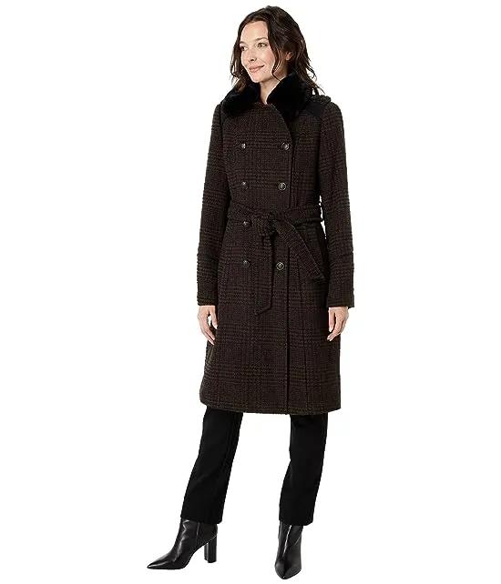 Double-Breasted Belted Wool Coat with Faux Fur Collar V20731-ME