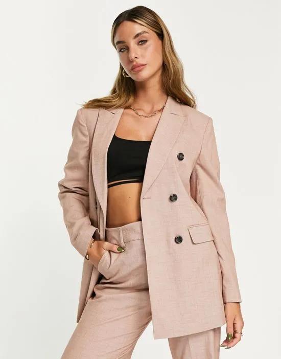 double breasted crosshatch suit blazer in tan