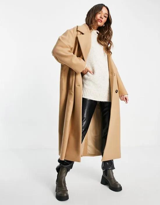 double breasted oversized coat in camel
