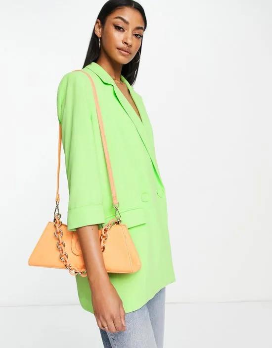 double breasted ruched sleeve blazer in bright green - part of a set