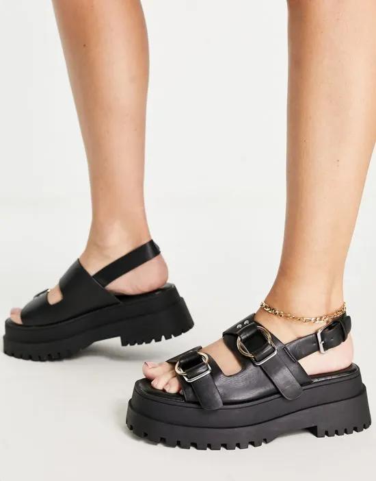 double buckle chunky sole sandals in black