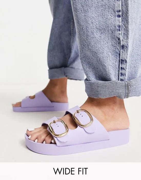 double buckle footbed sandals in lilac