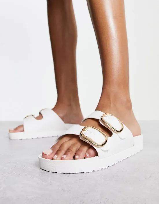 double buckle footbed sandals in white
