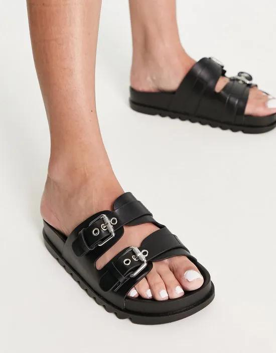 double buckle slides in black