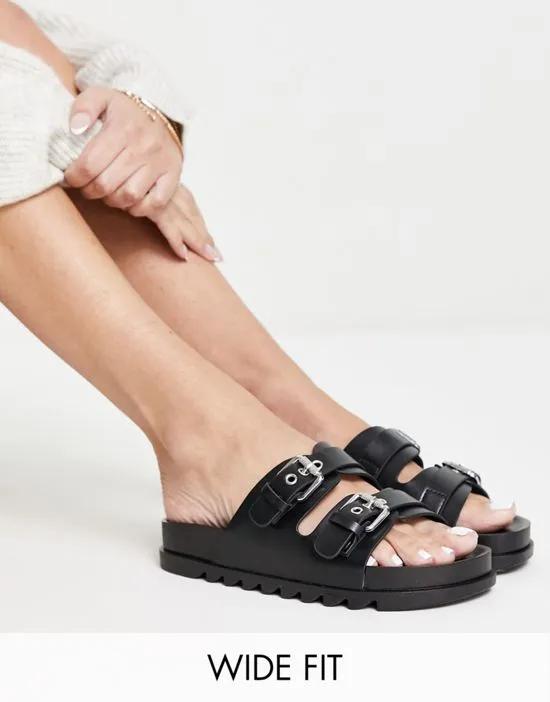 double buckle slides in black