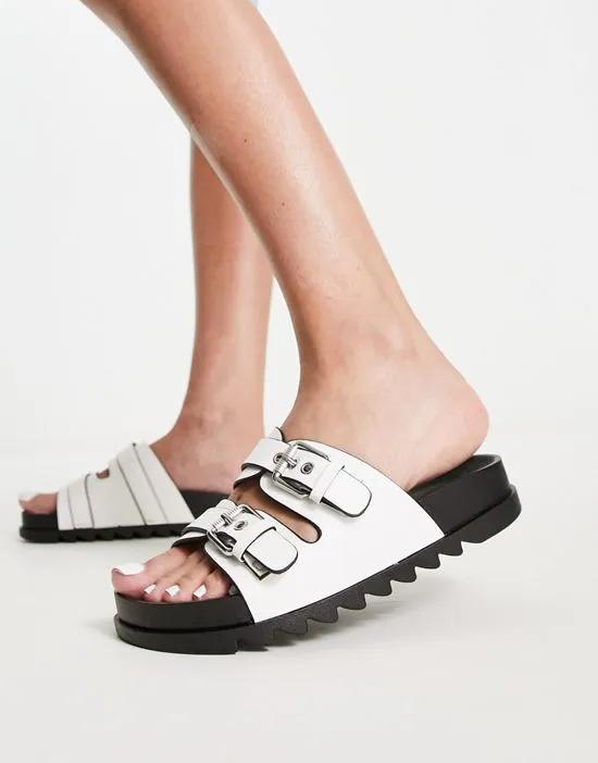 double buckle slides in white