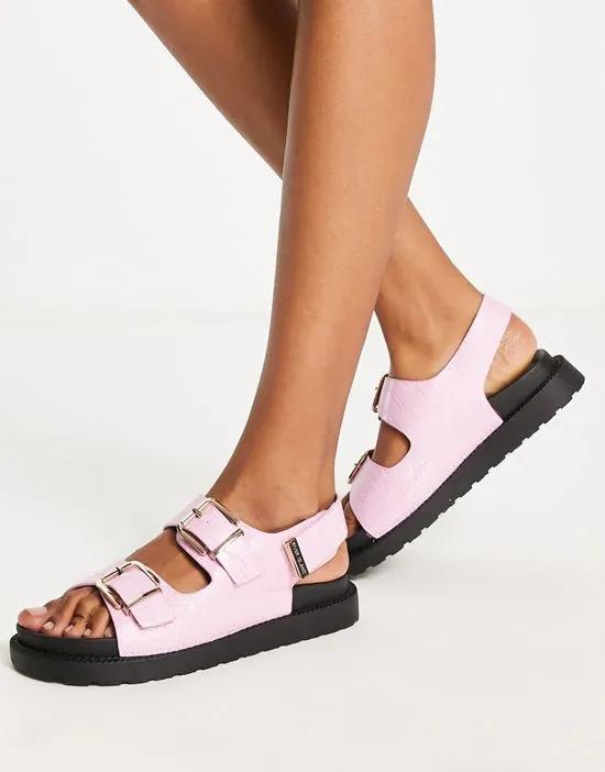double buckle slingback flat sandals in light pink