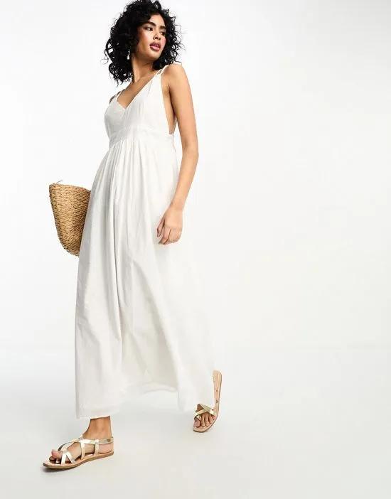 double cami strap detailed midi dress in white