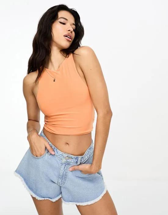 double layer racer tank top in coral